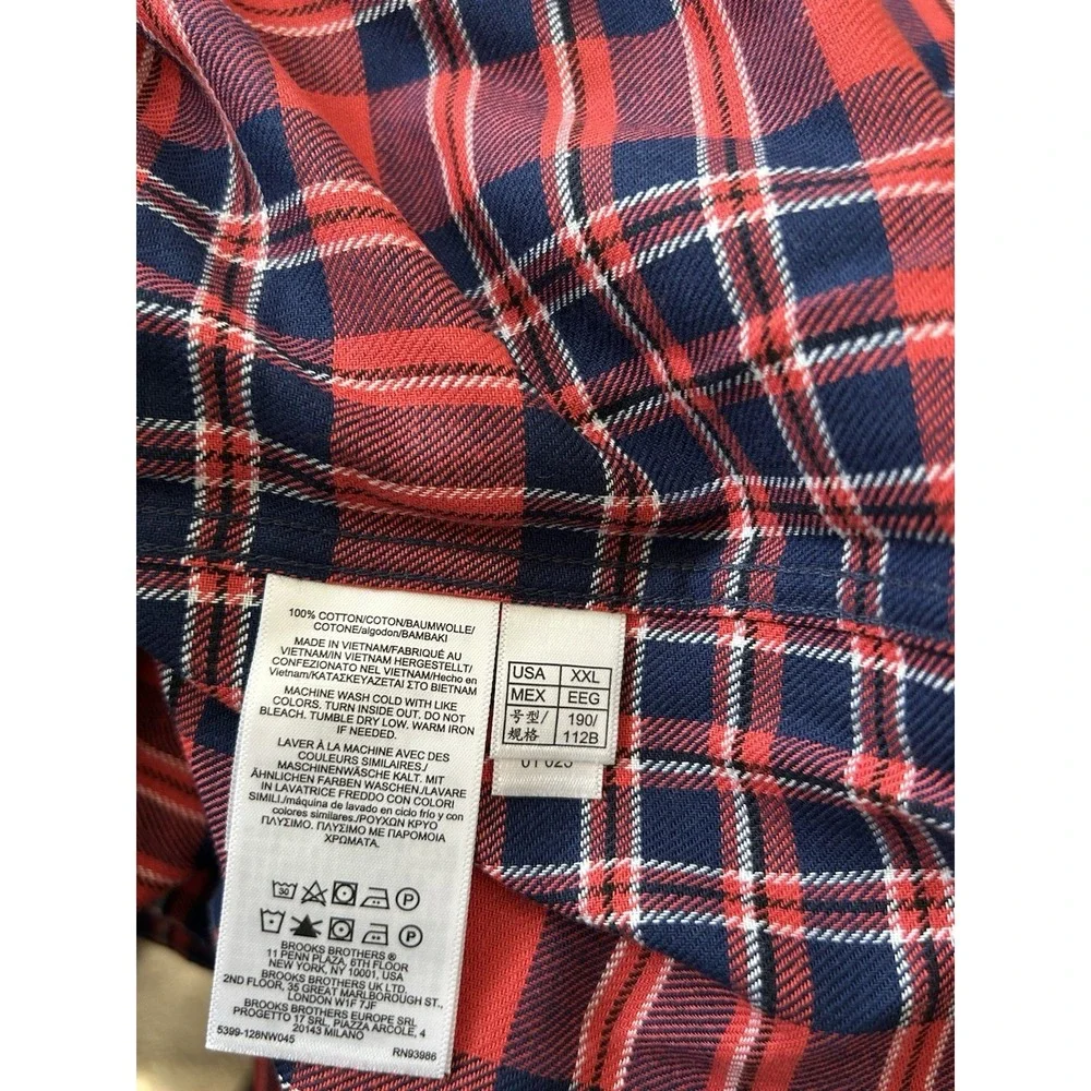 NWT Brooks Brothers Mens Red Plaid Cotton Pajama Set Button Front Loungewear 2XL